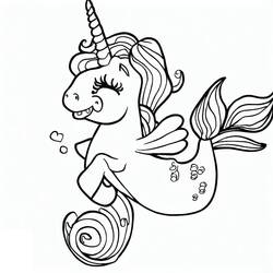 Dessin à colorier: Licorne Sirène (Personnages fantastiques et d'aventure) #186430 - Coloriages à Imprimer Gratuits
