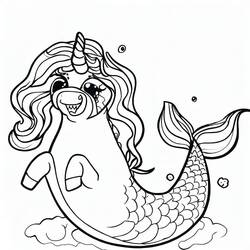 Dessin à colorier: Licorne Sirène (Personnages fantastiques et d'aventure) #186431 - Coloriages à Imprimer Gratuits