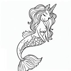 Dessin à colorier: Licorne Sirène (Personnages fantastiques et d'aventure) #186437 - Coloriages à Imprimer Gratuits
