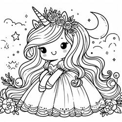 Dessin à colorier: Princesse Licorne (Personnages fantastiques et d'aventure) #212024 - Coloriages à Imprimer Gratuits