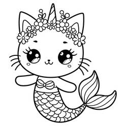 Dessin à colorier: Chat Sirène (Personnages) #212808 - Coloriages à Imprimer Gratuits