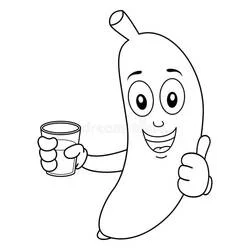 Coloriage Banane tenant un verre avec un pouce levé