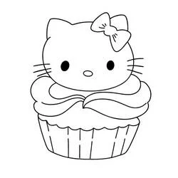 Coloriage Cupcake Hello Kitty avec un nœud