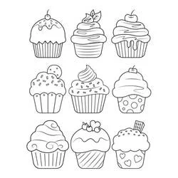 Coloriage Neuf cupcakes aux décorations variées