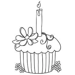 Coloriage Cupcake d'anniversaire avec bougie et fleur