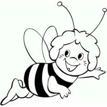 Coloriage Maya l'abeille volant avec un grand sourire