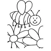 Coloriage Abeille souriante au-dessus des fleurs