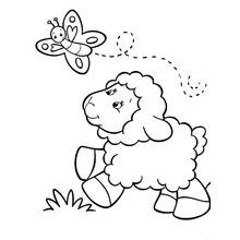 Coloriage Agneau marchant avec un papillon