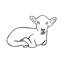 Coloriage Agneau allongé paisiblement