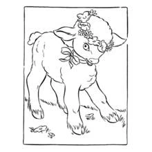Coloriage Agneau portant une couronne de fleurs