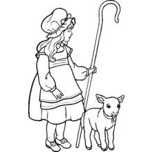 Coloriage Agneau près d'une petite bergère