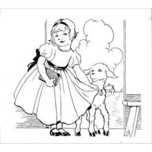 Coloriage Agneau accompagnant une petite fille