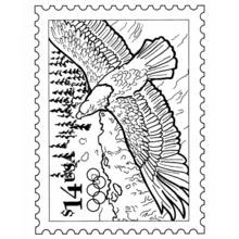 Coloriage Aigle en plein vol sur un timbre-poste