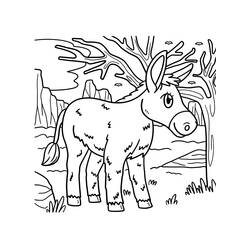 Coloriage Âne debout devant des arbres dénudés Coloriage Âne debout devant des arbres dénudés