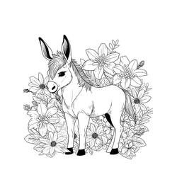 Coloriage Âne debout parmi les fleurs Coloriage Âne debout parmi les fleurs