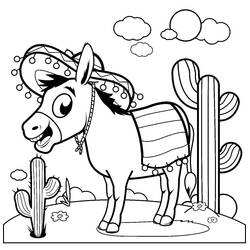 Coloriage Âne portant un sombrero mexicain Coloriage Âne portant un sombrero mexicain