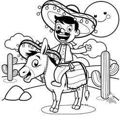 Coloriage Âne portant un homme mexicain avec un sombrero Coloriage Âne portant un homme mexicain avec un sombrero