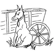 Coloriage Âne assis près d'une roue de charrette Coloriage Âne assis près d'une roue de charrette