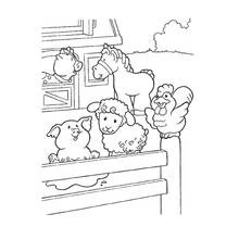 Coloriage Animaux de ferme réunis près de la barrière