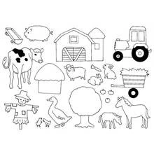 Coloriage Animaux de ferme avec grange et tracteur
