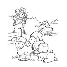Coloriage Fermier à cheval avec moutons et chien