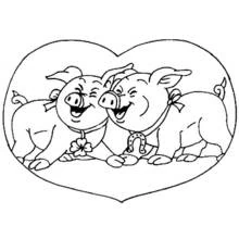 Coloriage Deux cochons joyeux dans un cœur