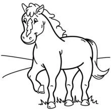 Coloriage Cheval joyeux se promenant dans un pré