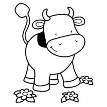 Coloriage Vache debout dans une prairie fleurie
