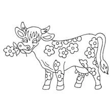 Coloriage Vache aux fleurs mangeant une fleur