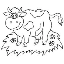 Coloriage Vache souriante dans l'herbe
