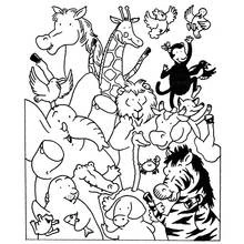 Coloriage Animaux de ferme et animaux sauvages réunis en groupe