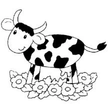 Coloriage Vache debout parmi les fleurs