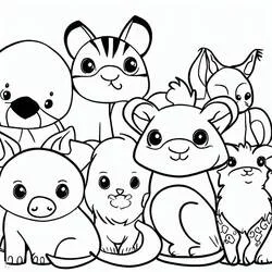 Coloriage Groupe d'animaux mignons assis ensemble Coloriage Groupe d'animaux mignons assis ensemble