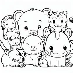 Coloriage Groupe d'animaux mignons rassemblés Coloriage Groupe d'animaux mignons rassemblés