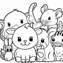 Coloriage Groupe d'Animaux Mignon réunis ensemble Coloriage Groupe d'Animaux Mignon réunis ensemble