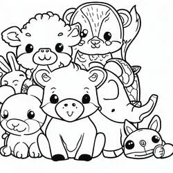 Coloriage Groupe d'animaux mignons rassemblés Coloriage Groupe d'animaux mignons rassemblés