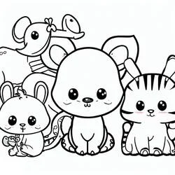 Coloriage Groupe d'animaux mignons assis ensemble Coloriage Groupe d'animaux mignons assis ensemble