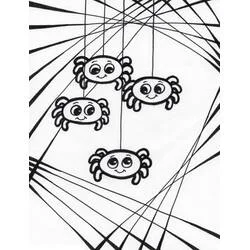 Coloriage Araignées mignonnes suspendues à leurs fils