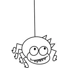 Coloriage Araignée suspendue à un fil avec une drôle de tête