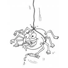 Coloriage Araignée qui se brosse les dents suspendue à un fil