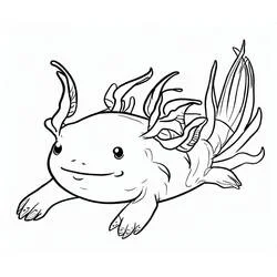 Coloriage Axolotl souriant aux branchies délicates