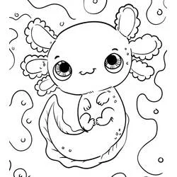 Coloriage Axolotl aux grands yeux et branchies plumeuses