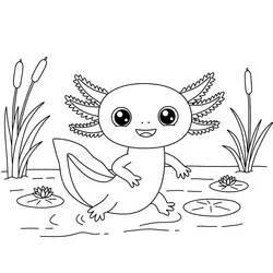Coloriage Axolotl marchant près d'un étang