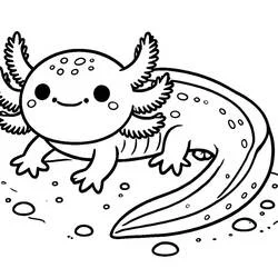 Coloriage Axolotl souriant aux branchies délicates