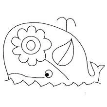Coloriage Baleine décorée d'une fleur et d'une feuille
