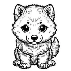 Coloriage Bébé loup assis qui regarde devant lui