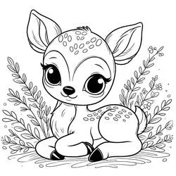 Coloriage Bébé cerf assis parmi les feuilles