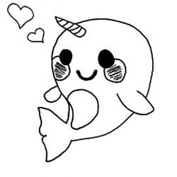 Coloriage Bébé narval mignon avec des cœurs
