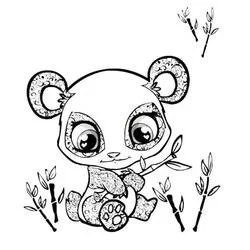 Coloriage Bébé panda assis avec des tiges de bambou