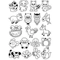 Coloriage Bébés Animaux en rangées variées